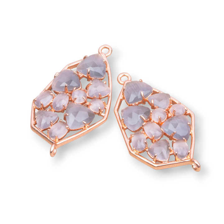Connettore Componente Di Ottone a Forma Irregolare Con Occhio Di Gatto Incastonato 21x35mm 4pz Oro Rosa Grigio