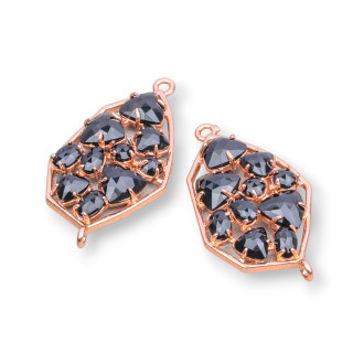 Brass Component Connector Irregular Shape with Cat's Eye Embedded 21x35mm 4pcs Rose Gold Black
