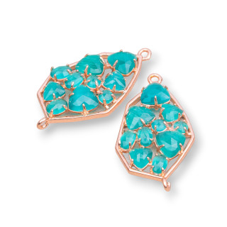 Conector de componente de latón de forma irregular con ojo de gato integrado 21x35 mm 4 piezas Oro rosa verde