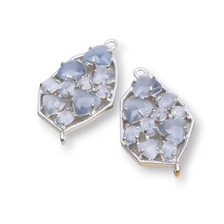 Connecteur de composant en laiton de forme irrégulière avec œil de chat intégré 21x35mm 4pcs gris rhodium