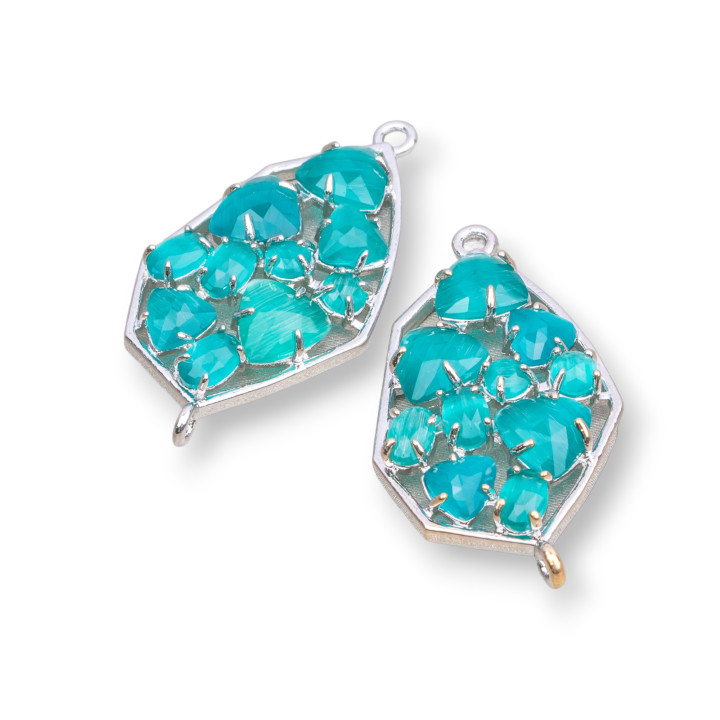 Connecteur de Composants en Laiton de Forme Irrégulière avec Oeil de Chat Intégré 21x35mm 4pcs Vert Rhodium