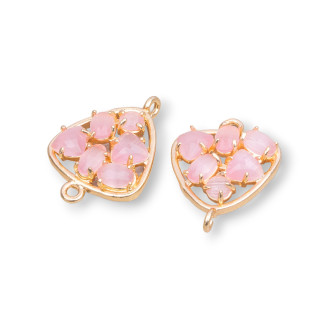 Brass Component Connector Plectrum with Cat's Eye Set 18mm 6pcs Rose Gold