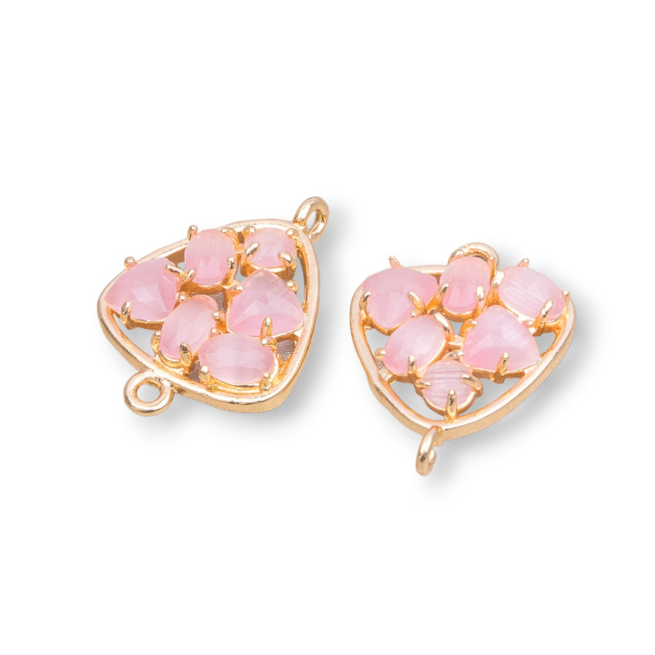 Púa de conector de componente de latón con ojo de gato integrado 18 mm 6 uds rosa dorado