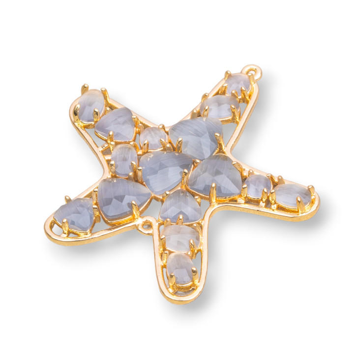 Conector de componente de latón estrella de mar con ojo de gato integrado 43x46mm 4 piezas gris dorado