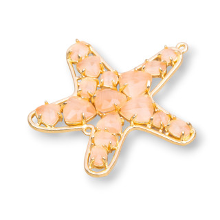 Brass Component Connector Starfish with Cat's Eye Embedded 43x46mm 4pcs Golden Peach