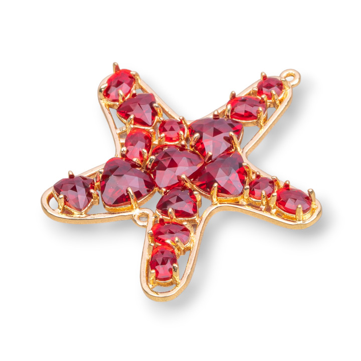 Connecteur de composants en laiton étoile de mer avec oeil de chat intégré 43x46mm 4pcs rouge doré