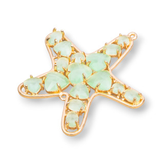 Embedded Cat Eye Starfish Composant Laiton Connecteur 43x46mm 4pcs Doré Vert Clair
