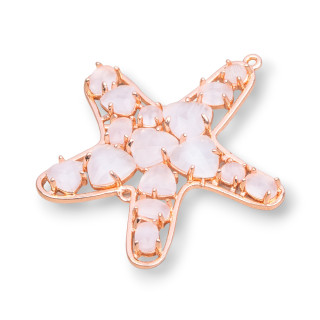 Connettore Componente Di Ottone A Stella Marina Con Occhio Di Gatto Incastonato 43x46mm 4pz Oro Rosa Bianco