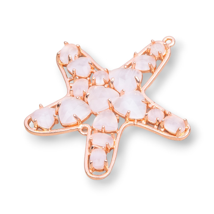 Conector de componente de latón estrella de mar con ojo de gato integrado 43x46mm 4 piezas oro rosa blanco