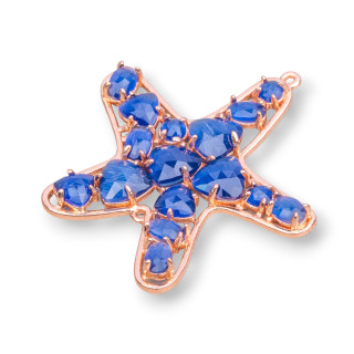 Conector de componente de latón estrella de mar con ojo de gato integrado 43x46mm 4 piezas oro rosa azul