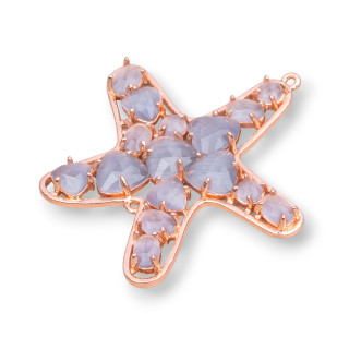 Conector de componente de latón de estrella de mar con ojo de gato integrado 43x46 mm 4 piezas Oro rosa gris