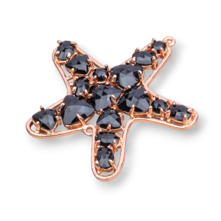 Connettore Componente Di Ottone A Stella Marina Con Occhio Di Gatto Incastonato 43x46mm 4pz Oro Rosa Nero