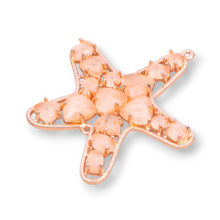 Conector de componente de latón de estrella de mar con ojo de gato integrado 43x46 mm 4 piezas Melocotón de oro rosa