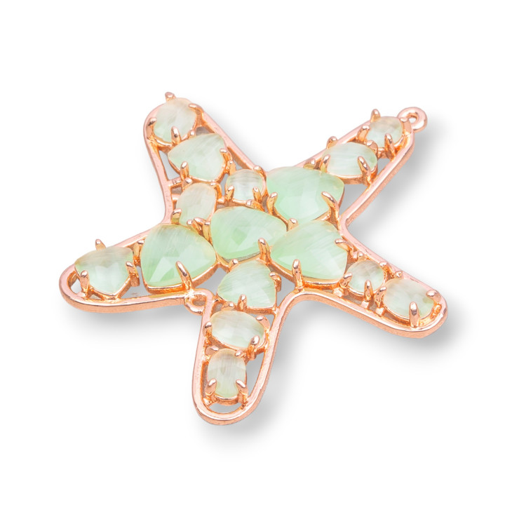 Embedded Cat Eye Starfish Composant Laiton Connecteur 43x46mm 4pcs Or Rose Vert Clair