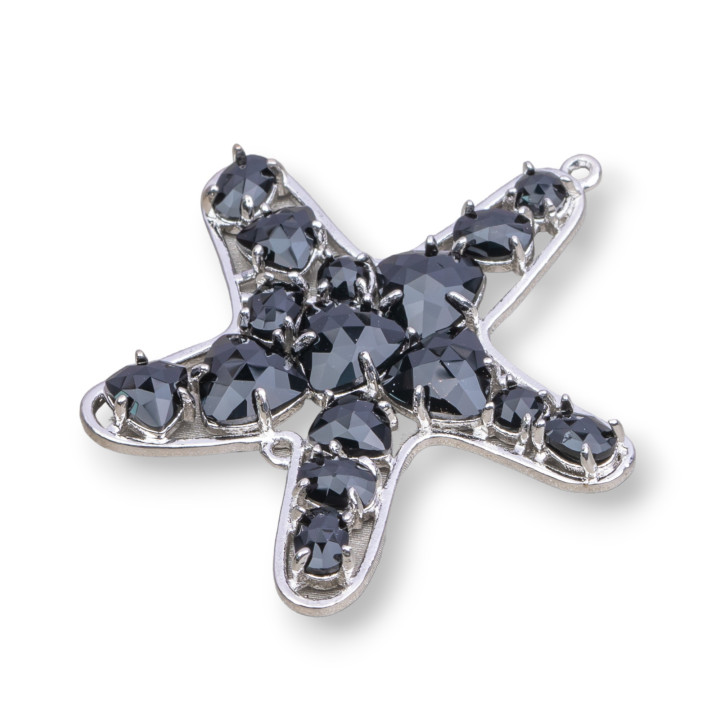 Starfish Brass Component Connector with Cat's Eye Embedded 43x46mm 4pcs Rhodium Plated Black