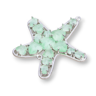 Conector de componente de latón estrella de mar con ojo de gato integrado 43x46 mm 4 piezas rodiado verde claro