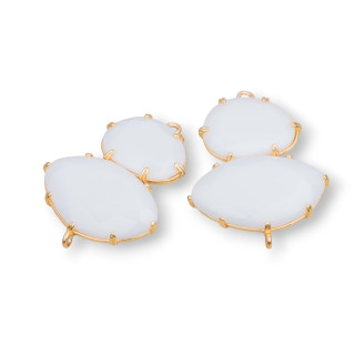 Brass Component Connector With Cat's Eye Set 30x40mm With 2 Rings 4pcs Golden White