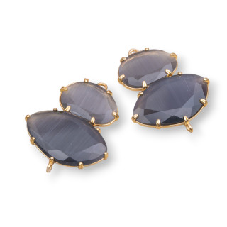 Conector Componente Latón Con Ojo De Gato Embebido 30x40mm Con 2 Anillos 4pcs Gris Dorado