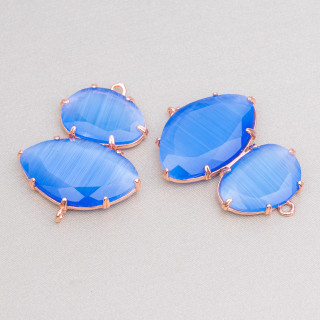 Conector de componente de latón con ojo de gato 30x40 mm con 2 anillos 4 piezas de oro rosa azul claro