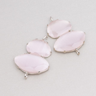 Brass Component Connector With Cat's Eye Set 30x40mm With 2 Rings 4pcs Powder Rhodium Plated