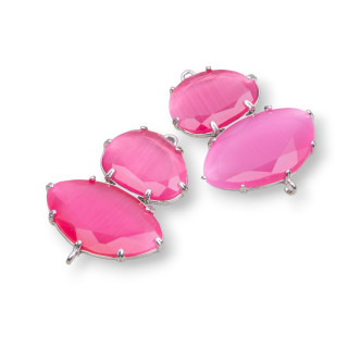 Conector Componente Latón Con Ojo De Gato 30x40mm Con 2 Anillos 4pcs Rodio Fucsia