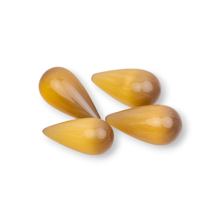 Cat's Eye Drop Beads Component Χωρίς Τρύπα 10x20mm 10τμχ Μουστάρδα