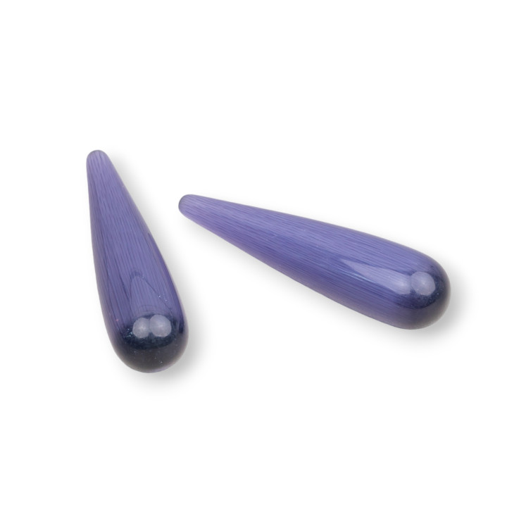 Componente Perline Occhio Di Gatto Goccia Senza Foro 10x40mm 4pz Viola