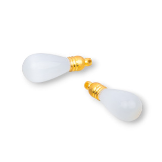 Cat's Eye Drop Beads Component Without Hole With Cup 10x25mm 8pcs White