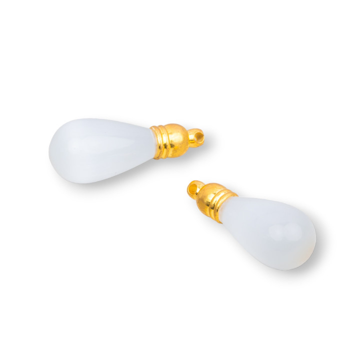 Componente Perline Occhio Di Gatto Goccia Senza Foro Con Coppetta 10x25mm 8pz Bianco