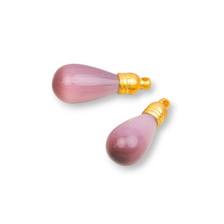Componente Perline Occhio Di Gatto Goccia Senza Foro Con Coppetta 10x25mm 8pz Cipria