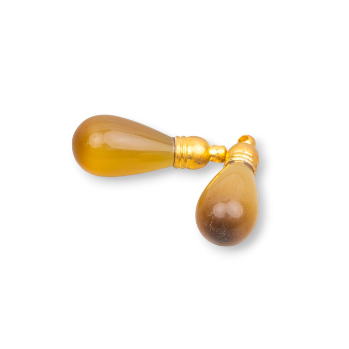 Cat's Eye Drop Beads Component Without Hole With Cup 10x25mm 8pcs Mustard