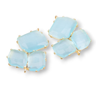 Messing-Komponentenverbinder mit eingebettetem Katzenauge 32x41mm 3St Golden Aqua