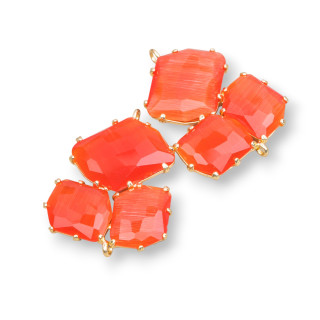 Connettore Componente Di Ottone Con Occhio Di Gatto Incastonato 32x41mm 3pz Dorato Arancio