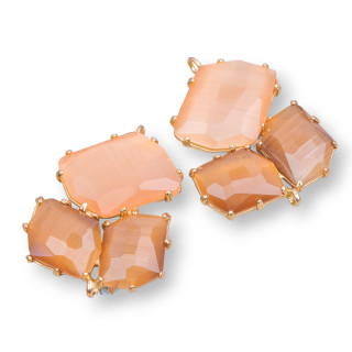 Connecteur Composant Laiton Oeil de Chat Intégré 32x41mm 3pcs Beige Doré Bicolore