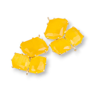 Connettore Componente Di Ottone Con Occhio Di Gatto Incastonato 32x41mm 3pz Dorato Giallo Intenso