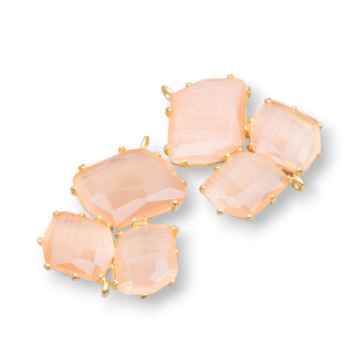 Connecteur de composant en laiton avec oeil de chat intégré 32x41mm 3pcs Golden Peach