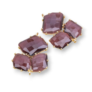 Σύνδεσμος ορειχάλκινου εξαρτήματος με ενσωματωμένο Cat's Eye 32x41mm 3τμχ Golden Wine