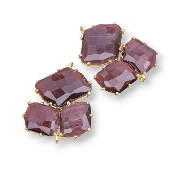 Connecteur Composant Laiton Oeil de Chat Intégré 32x41mm 3pcs Doré Bordeaux