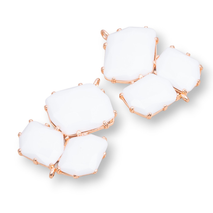 Connecteur de composant en laiton avec oeil de chat intégré 32x41mm 3pcs or rose agate blanche