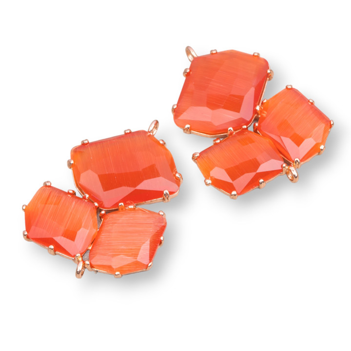 Messingkomponentenverbinder mit eingebettetem Katzenauge 32 x 41 mm 3 Stk. Roségold Orange