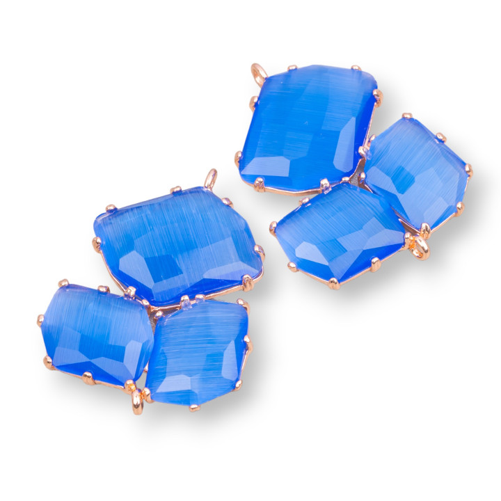 Conector de componente de latón con ojo de gato integrado 32x41 mm 3 piezas Oro rosa azul