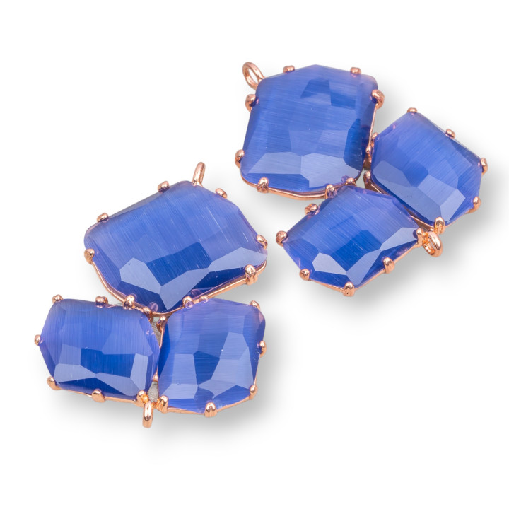 Conector de componente de latón con ojo de gato integrado 32x41 mm 3 piezas Oro rosa azul