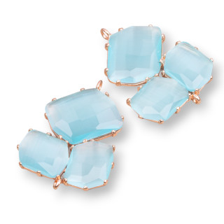 Connecteur composant en laiton avec oeil de chat intégré 32x41mm 3pcs bleu clair or rose