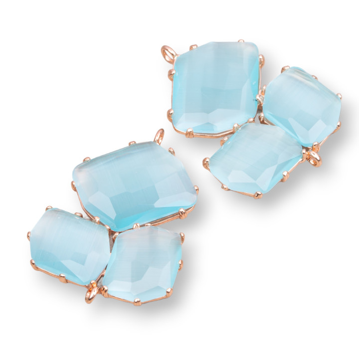 Connecteur composant en laiton avec oeil de chat intégré 32x41mm 3pcs bleu clair or rose