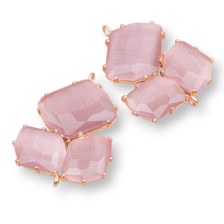 Connettore Componente Di Ottone Con Occhio Di Gatto Incastonato 32x41mm 3pz Oro Rosa Cipria