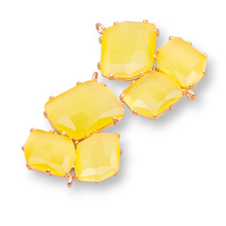 Connettore Componente Di Ottone Con Occhio Di Gatto Incastonato 32x41mm 3pz Oro Rosa Giallo