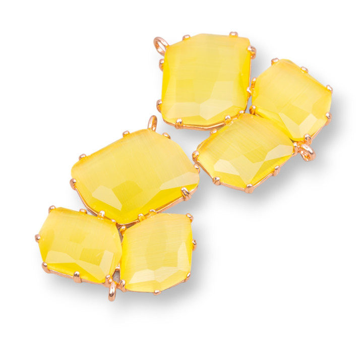Connettore Componente Di Ottone Con Occhio Di Gatto Incastonato 32x41mm 3pz Oro Rosa Giallo