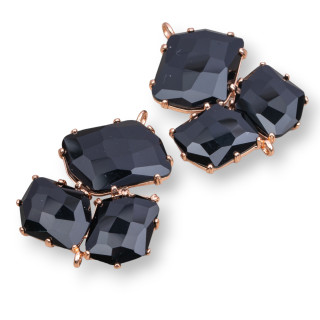 Connettore Componente Di Ottone Con Occhio Di Gatto Incastonato 32x41mm 3pz Oro Rosa Nero