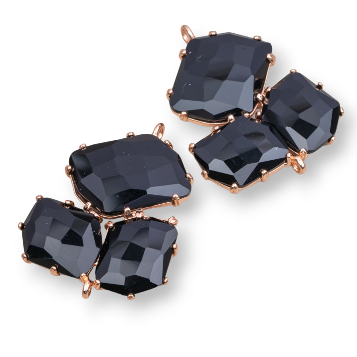 Messingkomponentenverbinder mit eingebettetem Katzenauge 32 x 41 mm 3 Stk. Roségold Schwarz