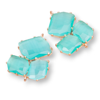 Connecteur de composant en laiton avec oeil de chat intégré 32x41mm 3pcs bleu sarcelle or rose